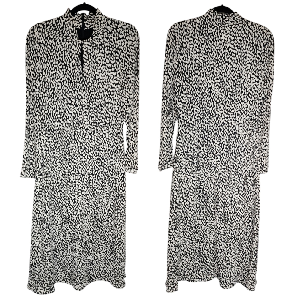 Judith & Charles Rimini Black White Mock Neck Keyhole Dress Long Sleeve Size 8 - Picture 3 of 17